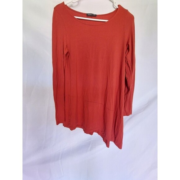 Eileen fisher long sleeve tunic asymmetrical top flowy orange size large - Picture 5 of 10